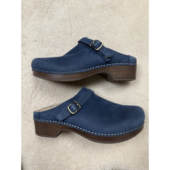 Dansko Berry Mules Women's 8.5 Blue Suede Clog Slip On Shoe Buckle Nurse Slides - Picture 1 of 11